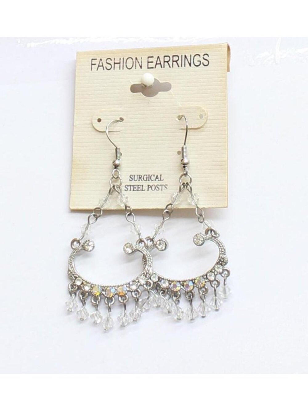 NWT Fashion Earrings Chandelier Beaded Rhinestone Earrings Silver Gray 2.5"